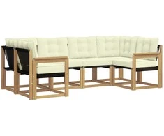 Lauko sofos komplektas su pagalve 6 pcs Balta ir kreminė