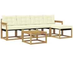 Lauko sofos komplektas su pagalve 6 pcs Balta ir kreminė