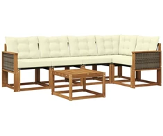 Lauko sofos komplektas su pagalve 6 pcs Natūralus ir grietinėlė