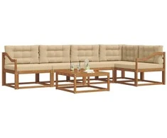 Lauko sofos komplektas su pagalve 6 pcs Natūralus ir bežinis