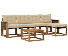 Lauko sofos komplektas su pagalve 6 pcs Natūralus ir bežinis