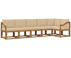 Lauko sofos komplektas su pagalve 6 pcs Natūralus ir bežinis
