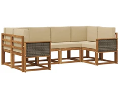Lauko sofos komplektas su pagalve 6 pcs Natūralus ir bežinis