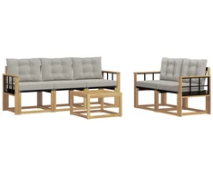 Lauko sofos komplektas su pagalve 6 pcs Balta ir šviesiai pilka