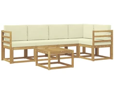 Lauko sofos komplektas su pagalve 6 pcs Balta ir kreminė