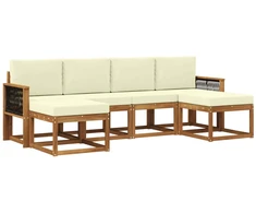 Lauko sofos komplektas su pagalve 6 pcs Natūralus ir grietinėlė