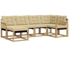 Lauko sofos komplektas su pagalve 6 pcs Balta ir kreminė