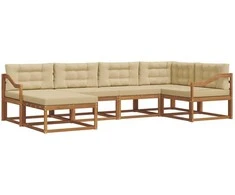 Lauko sofos komplektas su pagalve 6 pcs Natūralus ir bežinis
