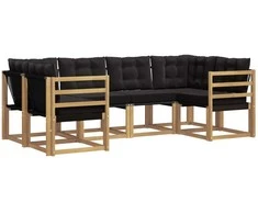 Lauko sofos komplektas su pagalve 6 pcs Balta ir juoda