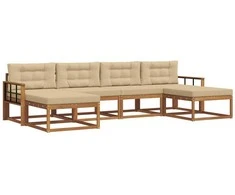 Lauko sofos komplektas su pagalve 6 pcs Natūralus ir bežinis