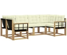 Lauko sofos komplektas su pagalve 6 pcs Balta ir kreminė