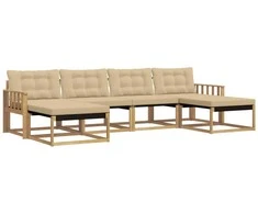 Lauko sofos komplektas su pagalve 6 pcs Balta ir kreminė