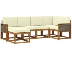 Lauko sofos komplektas su pagalve 6 pcs Natūralus ir grietinėlė