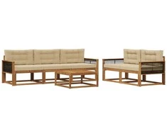 Lauko sofos komplektas su pagalve 6 pcs Natūralus ir bežinis