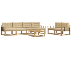 Lauko sofos komplektas su pagalve 6 pcs Balta ir kreminė