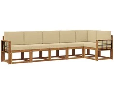 Lauko sofos komplektas su pagalve 6 pcs Natūralus ir bežinis