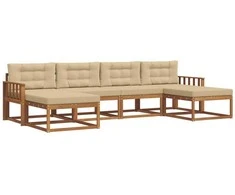 Lauko sofos komplektas su pagalve 6 pcs Natūralus ir bežinis