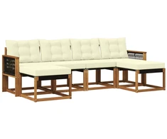 Lauko sofos komplektas su pagalve 6 pcs Natūralus ir grietinėlė