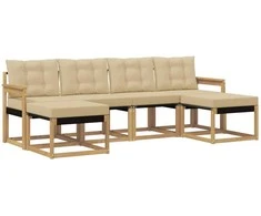 Lauko sofos komplektas su pagalve 6 pcs Balta ir kreminė