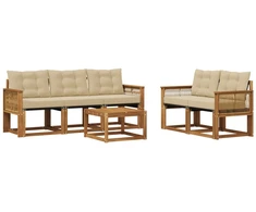 Lauko sofos komplektas su pagalve 6 pcs Natūralus ir bežinis