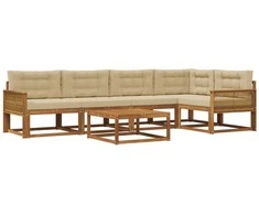 Lauko sofos komplektas su pagalve 6 pcs Natūralus ir bežinis