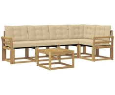 Lauko sofos komplektas su pagalve 6 pcs Balta ir kreminė