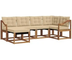 Lauko sofos komplektas su pagalve 6 pcs Natūralus ir bežinis