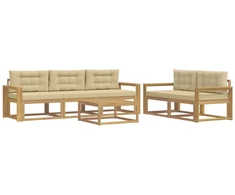 Lauko sofos komplektas su pagalve 6 pcs Balta ir kreminė