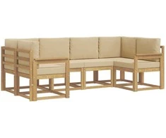 Lauko sofos komplektas su pagalve 6 pcs Balta ir kreminė