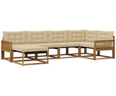 Lauko sofos komplektas su pagalve 6 pcs Natūralus ir bežinis