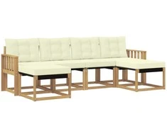 Lauko sofos komplektas su pagalve 6 pcs Balta ir kreminė
