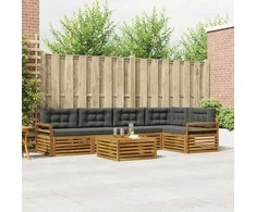 Lauko sofos komplektas su pagalve 6 pcs Natūralus ir antracitas