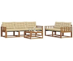 Lauko sofos komplektas su pagalve 6 pcs Natūralus ir bežinis