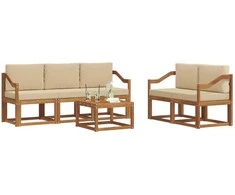 Lauko sofos komplektas su pagalve 6 pcs Natūralus ir bežinis