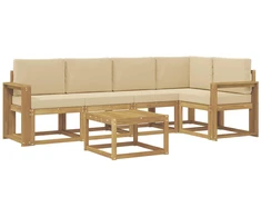 Lauko sofos komplektas su pagalve 6 pcs Balta ir kreminė
