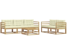 Lauko sofos komplektas su pagalve 6 pcs Balta ir kreminė
