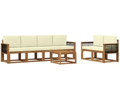Lauko sofos komplektas su pagalve 6 pcs Natūralus ir grietinėlė