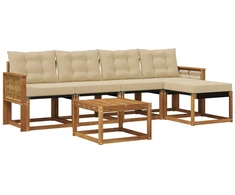 Lauko sofos komplektas su pagalve 6 pcs Natūralus ir bežinis