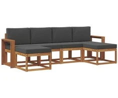 Lauko sofos komplektas su pagalve 6 pcs Natūralus ir antracitas