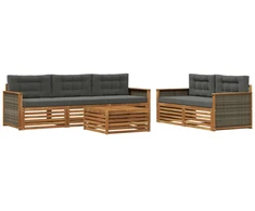 Lauko sofos komplektas su pagalve 6 pcs Natūralus ir antracitas