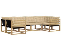 Lauko sofos komplektas su pagalve 6 pcs Balta ir kreminė