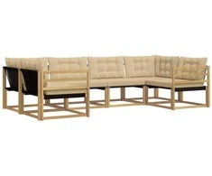 Lauko sofos komplektas su pagalve 6 pcs Balta ir kreminė