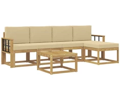 Lauko sofos komplektas su pagalve 6 pcs Balta ir kreminė