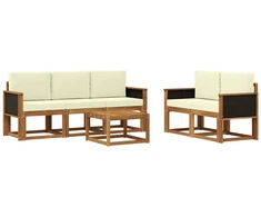Lauko sofos komplektas su pagalve 6 pcs Natūralus ir grietinėlė
