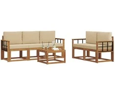 Lauko sofos komplektas su pagalve 6 pcs Natūralus ir bežinis