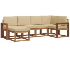 Lauko sofos komplektas su pagalve 6 pcs Natūralus ir bežinis