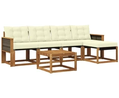 Lauko sofos komplektas su pagalve 6 pcs Natūralus ir grietinėlė