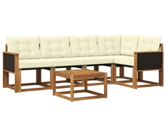 Lauko sofos komplektas su pagalve 6 pcs Natūralus ir grietinėlė