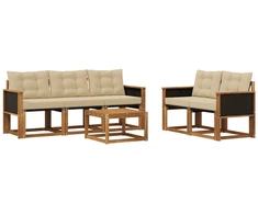 Lauko sofos komplektas su pagalve 6 pcs Natūralus ir bežinis