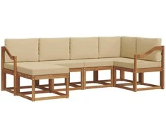 Lauko sofos komplektas su pagalve 6 pcs Natūralus ir bežinis